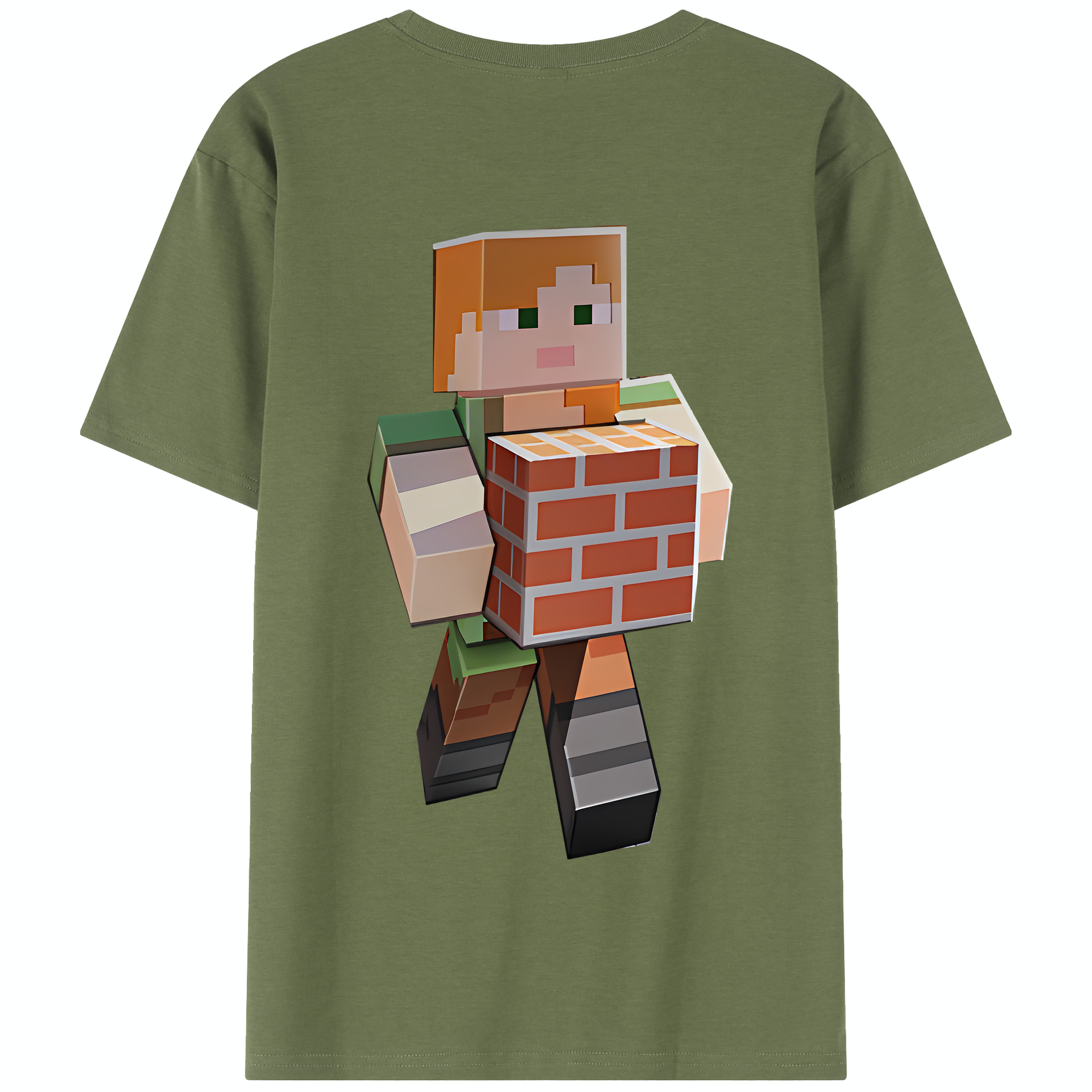 （画像用） マインクラフト ブロックの世界 Minecraft MC Block world 綿100％半袖Tシャツ（背面プリント）